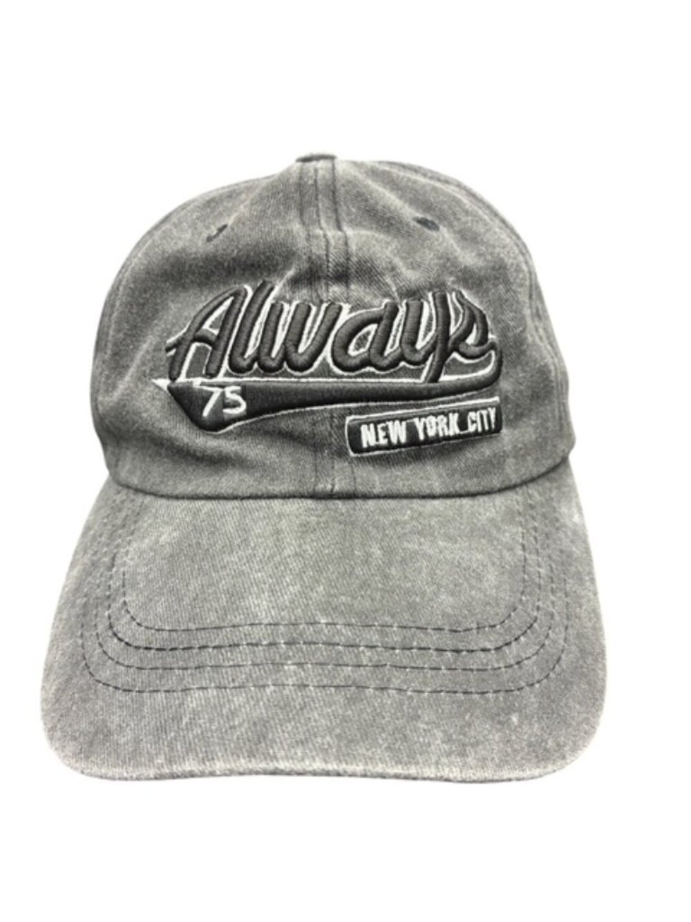 Always 75 New York City Baseball Cap-Black With White-Distressed Vintage Washed